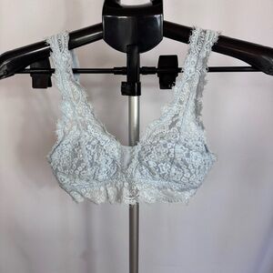 Aerie Lace Bralette XS Light Blue Floral Wireless Bra Soft Stretch
